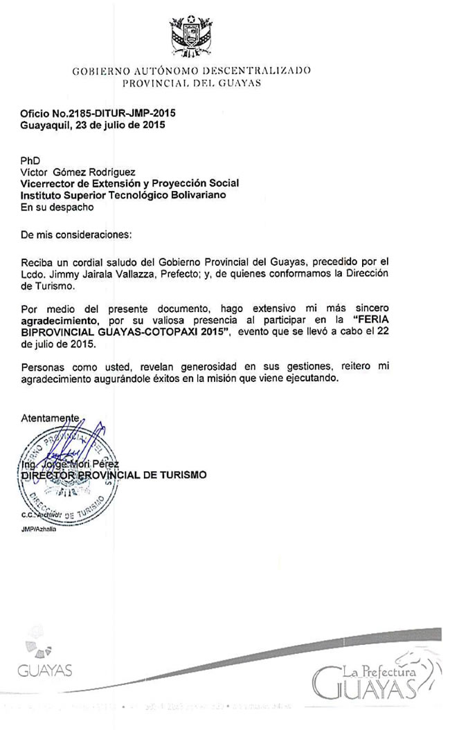 DIRECCIÓN PROVINCIAL DE TURISMO AGRADECE AL ITB