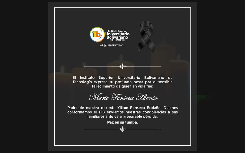 La Familia Bolivariana se une a la pena que enluta a sus seres queridos ante el sensible fallecimiento de Mario Fonseca Alonso