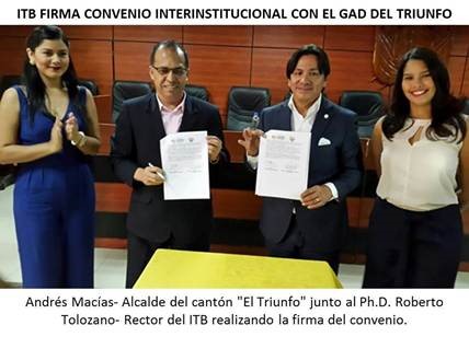 El ITB, firmó un convenio marco con (GAD) del cantón El Triunfo
