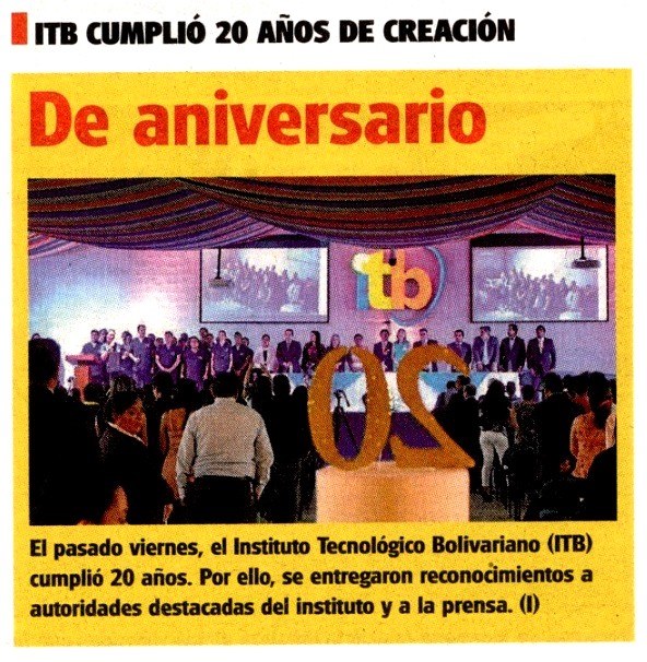Diario Super publica noticia sobre Aniversario del ITB