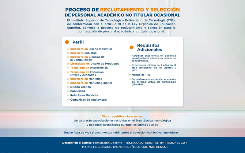 ¡Únete a nuestro equipo académico en el Instituto Superior Universitario Bolivariano de Tecnología! 
