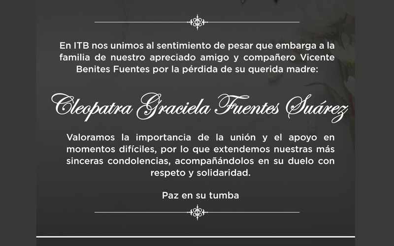 El (ITB), nos unimos en solidaridad y afecto con nuestro compañero Vicente Benites Fuentes 