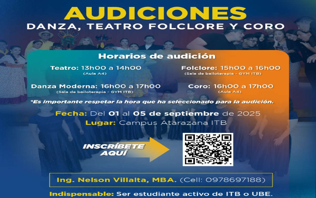 Convocatoria a Audiciones Danza, Teatro, Coro y Folklore