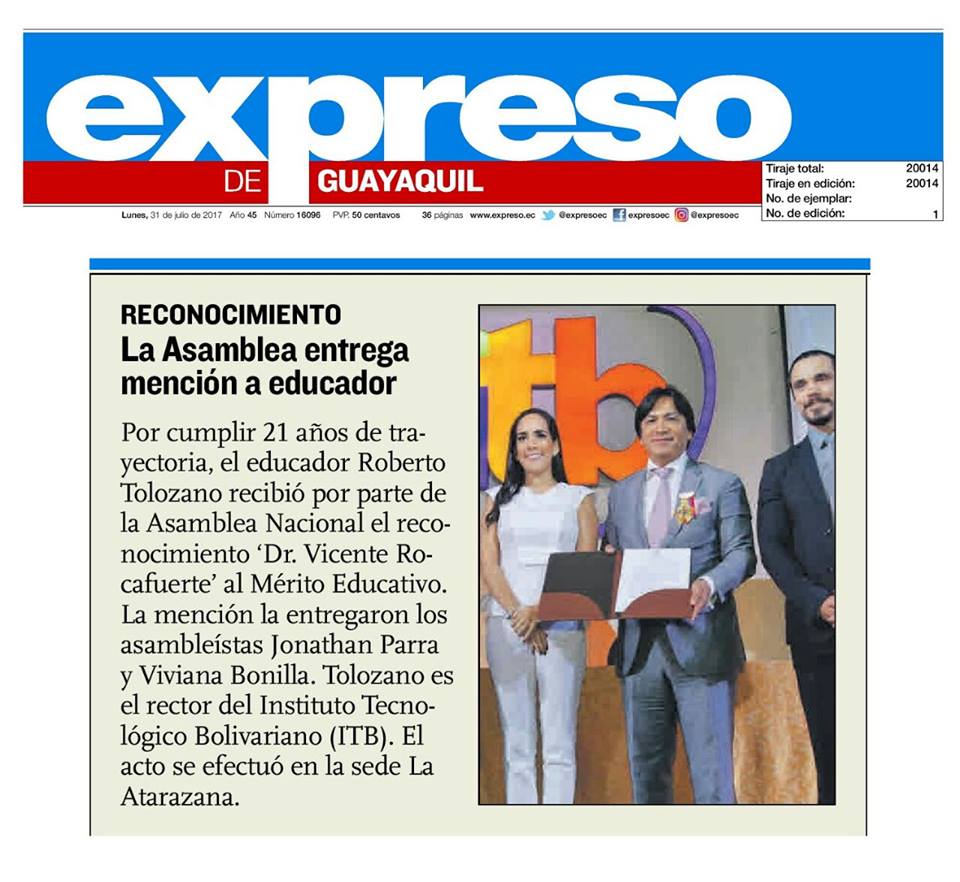 Reconocimiento al PhD. Roberto Tolozano