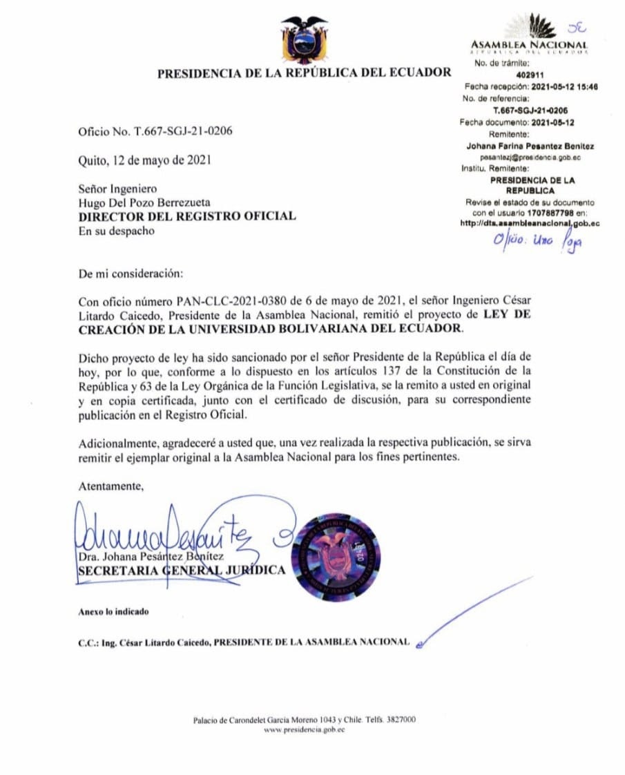 Bienvenida Universidad Bolivariana del Ecuador