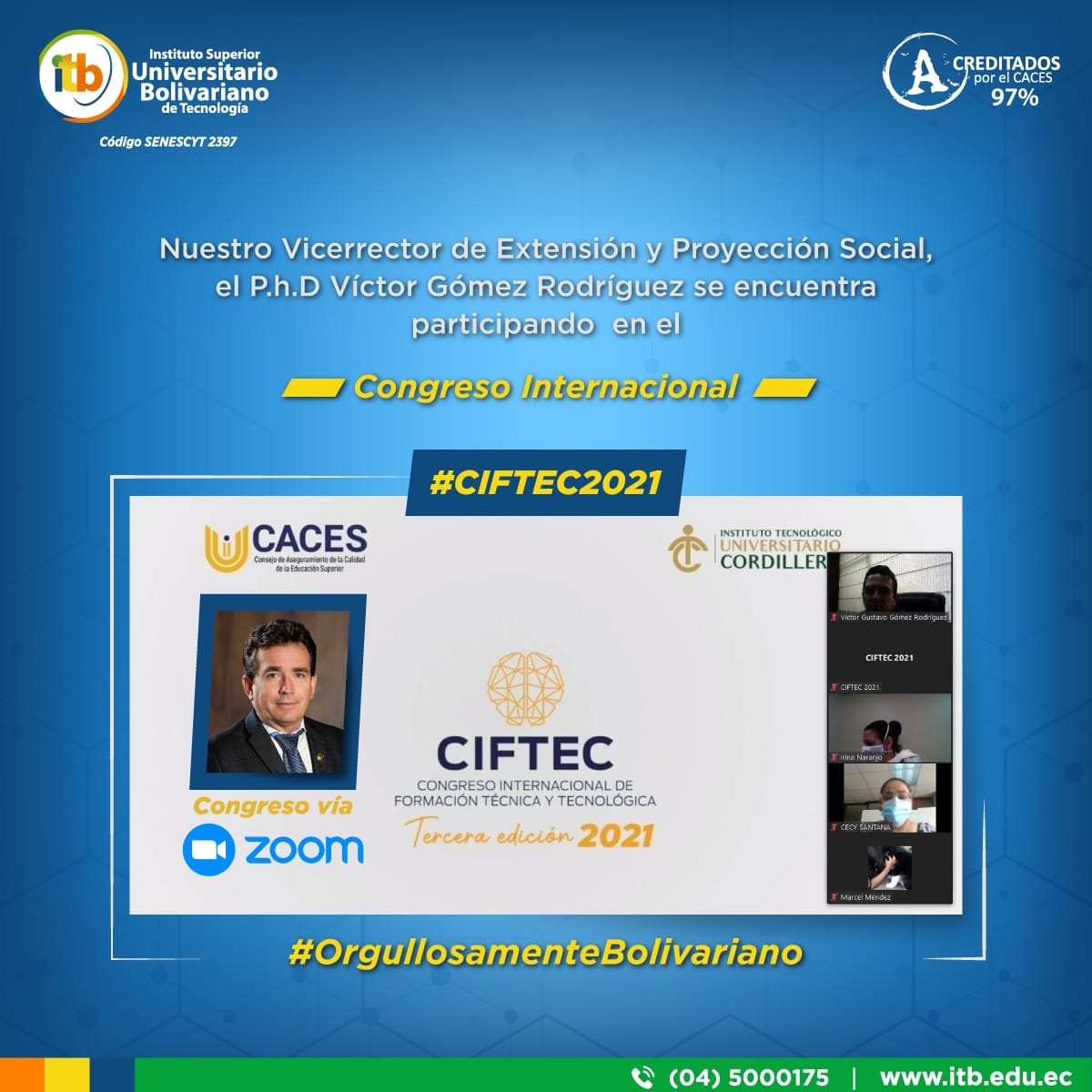 Nuestro Vicerrector de Extensión y Proyección Social, el P.h.D Víctor Gómez Rodríguez se encuentra participando en el Congreso Internacional CIFTEC