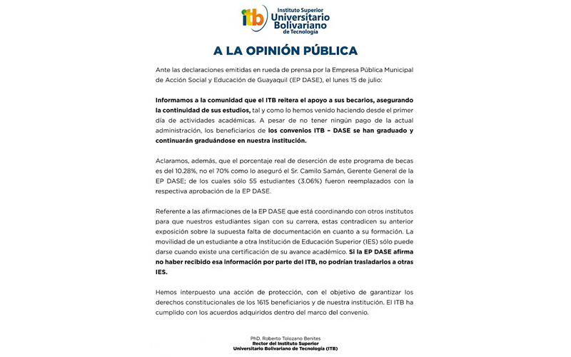 Informamos a la comunidad bolivariana y a la ciudadanía en general