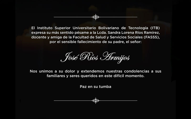 Extendemos nuestras condolencias a la Lcda. Sandra Lorena Ríos Ramírez
