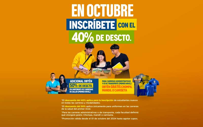 Aprovecha un 40% de descuento en la inscripción para nuestras carreras técnicas y tecnológicas. 