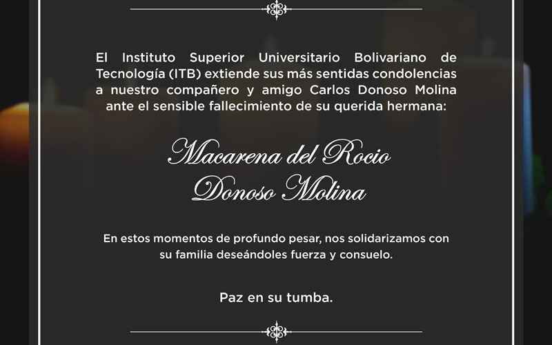 En ITB nos unimos al sentimiento de pesar que embarga a nuestro apreciado compañero y amigo Carlos Donoso Molina